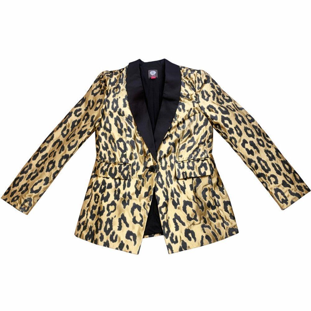 Vince Camuto Metallic Leopard Print Blazer Gold Black Size 4